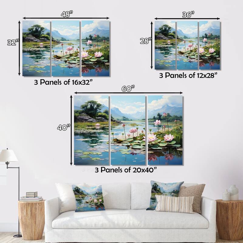 Designart "China Art Jade Lotus II" Chinese Canvas Wall Art Set Bed